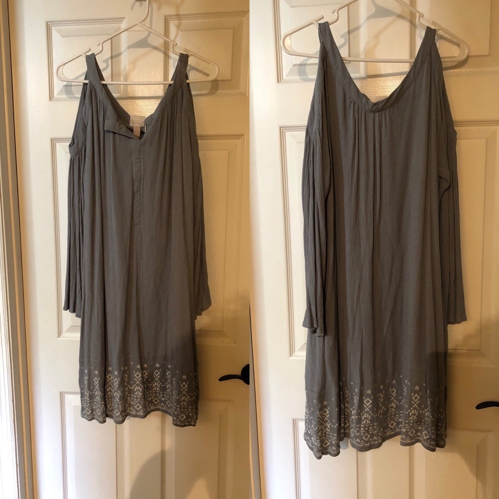 Powder Blue Cold Shoulder Dress w/ White Stitching